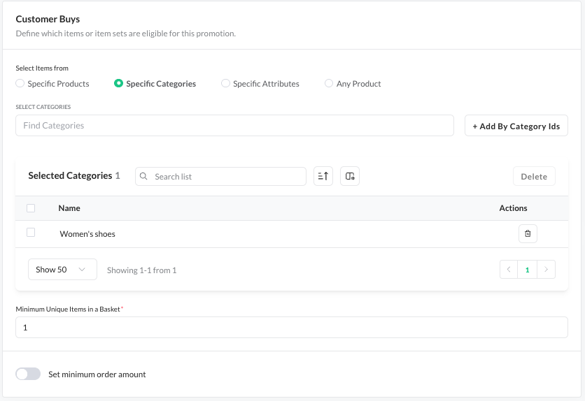 Customer buys example
